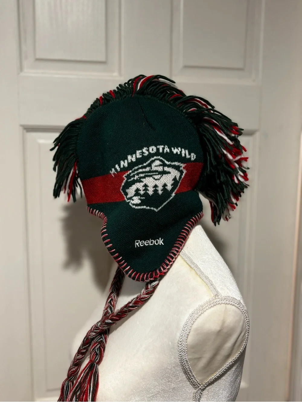 Reebok Green and Red Minnesota Wild Tassel Knit Earflap Hat